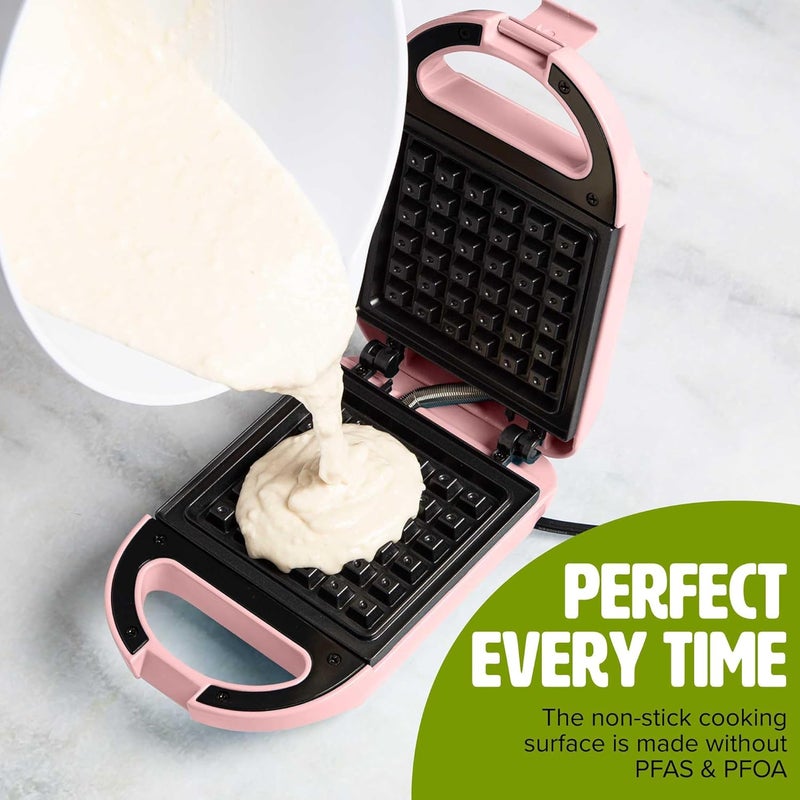 Tasty Mini Nonstick Waffle Maker, Perfect for Individual Waffles, Hash Browns, Brownies and more, Quick Results, Easy Clean Up, 600W, Pink - Image 4